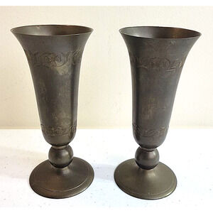 Etched Engraved India Brass Elegant Wine Chalice Goblets 7.5" Tall‎